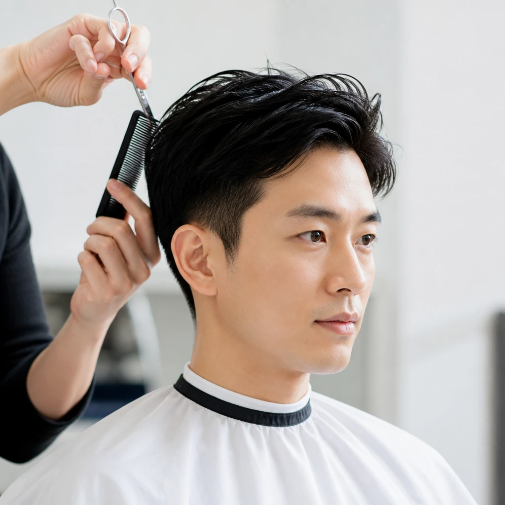 professional man getting haircut at upscale barbershop well groomed business image career development editorial portrait photography
