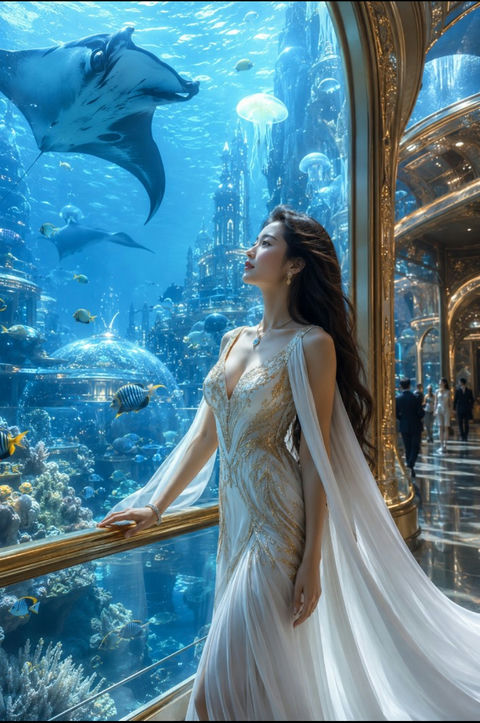 奢华未来主义水族城市女性人像