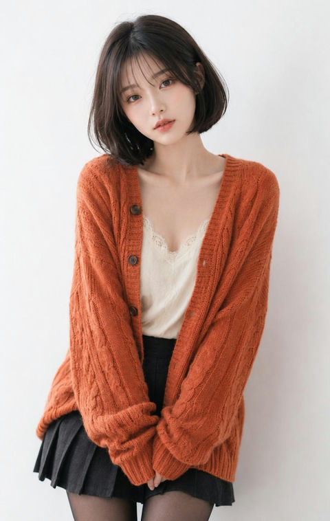 棕色波波头女性精致韩系人像