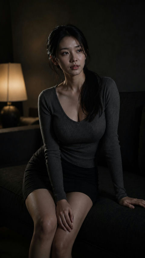 电影感黑灰调低照度东方女性人像摄影